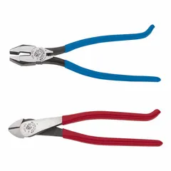 Standard ironworker's pliers with a 6 3/4 in overall length, 1 1/4 in jaw length, and 1 1/4 in jaw width. Angled, square/curved jaw design with built-in wire cutter for gripping, bending, and cutting wire in construction and metalworking applications.