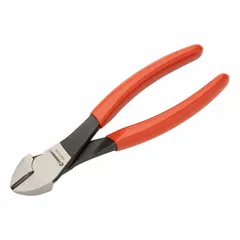 Standard-cut diagonal-cutting pliers with an oval jaw (3/4 in length, 1 1/4 in width) and 7 in overall length. Designed for manual cutting of stranded wire in electrical, maintenance, and repair tasks.