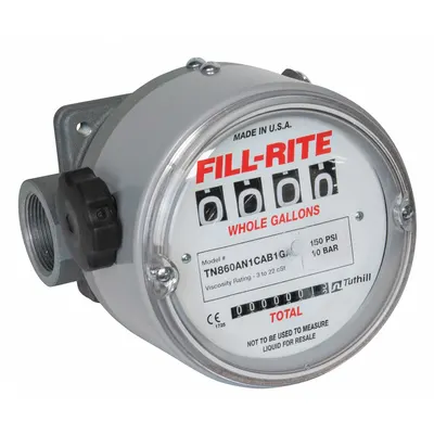 FILL-RITE Mechanical Flowmeter: 4-Digit Mechanical Fuel Transfer Meter, Gasoline/Water - Nutating Disc Totalizers for Fuels