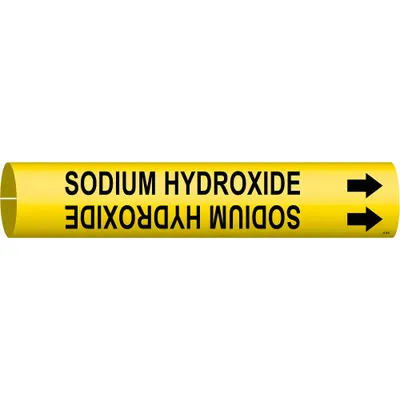 BRADY Pipe Marker: Sodium Hydroxide, Yellow, Black, Fits 4 to 6 in Pipe O.D. - Sodium Hydroxide Snap-On Pipe Markers