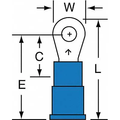 3M Ring Terminal: Blue, Vinyl Insulation, #4 Stud Size, 16 AWG to 14 AWG Wire Sizes - Insulated Ring Terminals