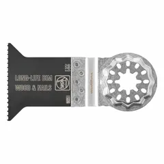 Starlock mounted blade for oscillating tools, designed for long straight cuts in wood. Bi-metal construction. Overall length: 2 in. Sold in a 3-pack.