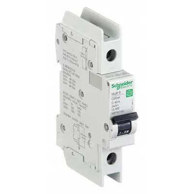 SCHNEIDER Miniature Circuit Breaker: 40 A Amps, 60V DC, 14kA at 120/240V AC - C-Curve, 1-Pole UL489 DIN Rail-Mount Miniature Circuit Breakers