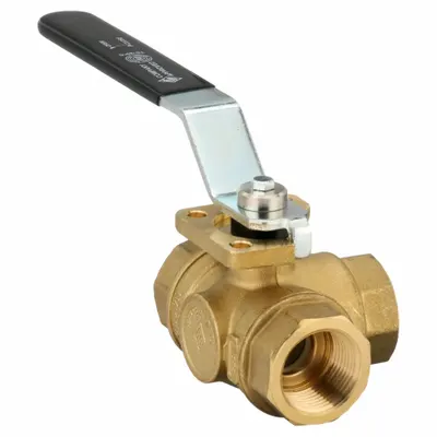 BONOMI 365N-1" L-Port Brass Ball Valve, 1 in, FNPT x FNPT x FNPT, Lever Handle - L-Port Brass Ball Valves