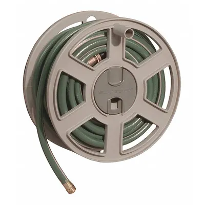 SUNCAST Plastic Wall-Mount Garden Hose Reel, 100 ft Capacity, Tan, SWA100 - Plastic Wall-Mount Garden Hose Reels