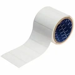 Acrylic label roll with permanent adhesive, inkjet print-receptive material, and 250 precut labels per roll. Designed for use with the J4000 printer series. Suitable for industrial identification and labeling applications requiring durable, permanent marking.