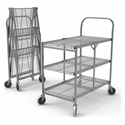OEM APPROVED VENDOR Fold-Away Utility Cart with Shallow Lipped Wire Shelves - Fold-Away Utility Carts with Shallow Lipped Wire Shelves