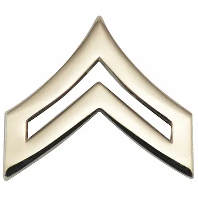 HEROS PRIDE Metal Rank Insignia: CPL. Chevron, 1 in, Silver, Metal, Clutch Pin, Rank Insignia - Metallic Insignia