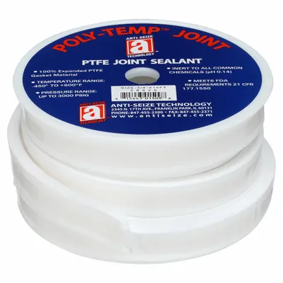 ANTI-SEIZE TECHNOLOGY Gasket-Making Tape: 3/4 in x 15 ft, 0.28 in Thick, -450°F to 600°F - PTFE Gasket-Making Tape