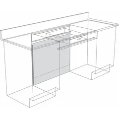Steel knee space panel with overall dimensions of 30-7/8 inches height, 36 inches width, and 2 inches depth. Designed to fill the open area under workbenches or counters, providing a finished appearance and preventing debris accumulation. Suitable for use in laboratories, workshops, and other settings requiring under-counter clearance.