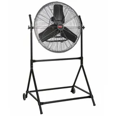 This Dayton mobile office floor fan features a 24-inch aluminum blade and a non-oscillating design for steady airflow. It operates on 120V AC single-phase power with three selectable speeds. Suitable for air circulation in home and office environments such as workspaces, break rooms, or residential areas.