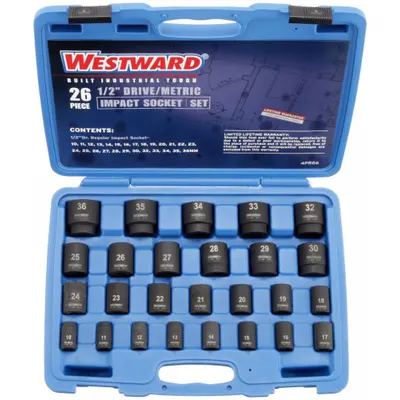 WESTWARD Impact Socket Set: 1/2 in Drive Size, Small Set (0-50 pieces) Set Size - Metric Impact Socket Sets