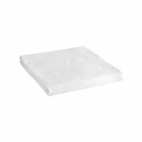 This queen-size flat sheet measures 96 inches in length and 120 inches in width, featuring sewn corners for secure placement. Made from a 55% cotton blend, it is suitable for use as a top sheet in hospitality, healthcare, and institutional bedding applications