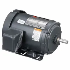 This Dayton rigid base 3-phase AC motor is rated 1 hp with a nameplate voltage of 230/460V AC at 60 Hz. It operates at 1155 RPM and draws 4.3/2.1 A full load current. The totally enclosed fan-cooled (TEFC) enclosure suits applications such as pumps, fans, conveyors, and compressors in dusty or damp environments.