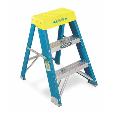 WERNER Step Stool: 2 Steps, 2 ft Overall Ht, 250 lb Load Cap, Fiberglass - Rigid Step Stools