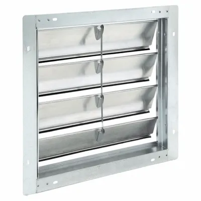 Dayton 19"H-W 6"L Aluminum Wall Backdraft Dampr: For 16 in Fan, Single Panel, 19 in H - Wall-Mount Backdraft Dampers
