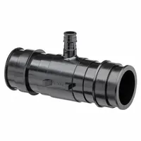 This expansion polymer barbed tee fitting has a 2 in ID main line and two 1/2 in ID branch outlets, all with barbed connections. It is used to create branch connections in PEX plumbing systems for water distribution