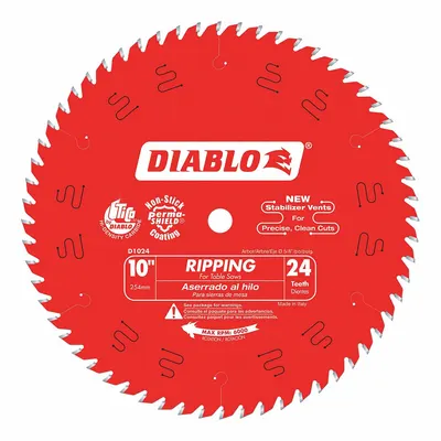 DIABLO Circular Saw Blade: 10 in Blade Dia., 24 Teeth, 0.1 in Cut Wd, 5/8 in Arbor Size - Wood-Cutting Blades