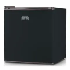 This 1.7 cu ft mini refrigerator from BLACK & DECKER features a glass door and manual defrost. It includes one shelf and is Energy Star Certified. Suitable for storing beverages and snacks in offices, dorm rooms, or entertainment areas.