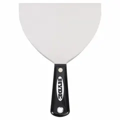 Standard spreading tool with a straight carbon steel blade and nylon handle. Full tang construction provides strength for applying and smoothing joint compound on drywall seams. Suitable for finishing work in construction and renovation.