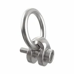 This side-pull pivot and rotate hoist ring from JERGENS is constructed of nickel-plated steel with an M36-4.00 thread size and a maximum load capacity of 16,535 lb. Designed for side-pulling operations, it allows angled lifts and is suitable for industrial applications such as machining, assembly, and material handling where load orientation changes during lifting.