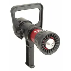 Aluminum break-apart nozzle with rigid NST base and twist activation. Delivers constant pressure (automatic) operation with fog or straight stream spray patterns. Suitable for firefighting applications requiring consistent water delivery.