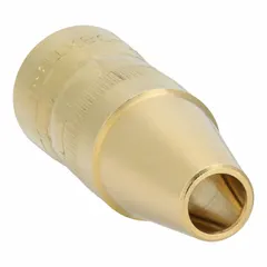 Standard duty, self-insulated brass nozzle from the Centerfire Series. Designed for use with Centerfire contact tips, featuring a 1/8 in stickout relationship. Directs shielding gas over the weld puddle and protects the contact tip from spatter in MIG welding applications.