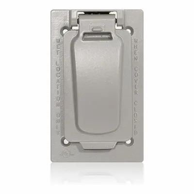 LEVITON Weatherproof Cover: Aluminum, Decora/FS/GFCI, 1 Gangs, 4 11/16 in Overall Ht - Aluminum & Zinc Weatherproof Electrical Box Covers
