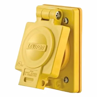 LEVITON Straight Blade Receptacle: Single, 6-20R, Yellow, 250V AC, 20 A - Weather-Resistant Receptacles