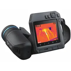 The FLIR T540-14 is a standard infrared camera from the T500 series with a 640x480 resolution and a 14° x 10° field of view. It features auto focus, a 14° lens suited for inspecting hard-to-reach areas, and connectivity via SD card, USB, and wireless. The camera includes a digital display and sound output, and is not specified as intrinsically safe. Typical applications include thermal imaging for predictive maintenance and troubleshooting in industrial environments.