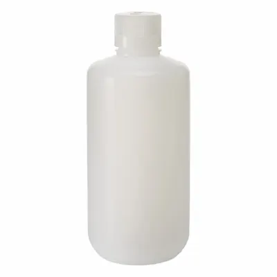 NALGENE Packaging Bottle: HDPE, 32 fl oz, 1 L, Natural, 38 mm Screw Closure Size - HDPE Narrow Mouth Round Lab Bottles