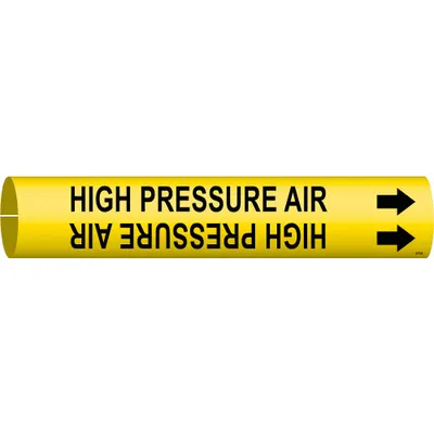 BRADY Pipe Marker: High Pressure Air, Yellow, Black, Fits 1 1/2 to 2 3/8 in Pipe O.D. - High Pressure Air Snap-On Pipe Markers