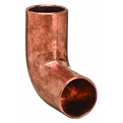 Wrot copper sweat fitting elbow with female-threaded (FTG) connections on both ends for 1/2 in CTS copper tubing. Used to change direction 90 degrees in copper piping systems for plumbing, HVAC, and industrial applications. Joined by soldering for leak-proof connections.