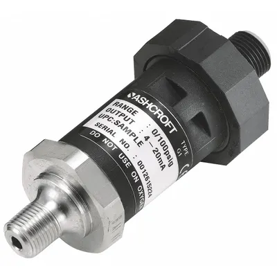 ASHCROFT Pressure Transmitter: 0 psi to 30 psi, 1 to 5V DC, 4-Pin M12 Connector - Pressure Transmitters with 4-Pin M12 Connector