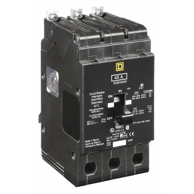 SQUARE D Miniature Circuit Breaker: 45 A, 277/480V AC, Three Phase, 18kA at 277/480V AC - EDB & EGB Series, Bolt-On Square D Miniature Circuit Breakers
