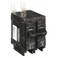 The SIEMENS B250H is a 50 A, 2-pole miniature circuit breaker from the BL Series, rated for 120/240V AC single-phase systems. It features a bolt-on connection and a maximum AIR rating of 22kA at 120/240V AC. Designed for overcurrent protection in commercial and industrial power distribution applications, it is intended for use with Siemens P1 Panelboards.