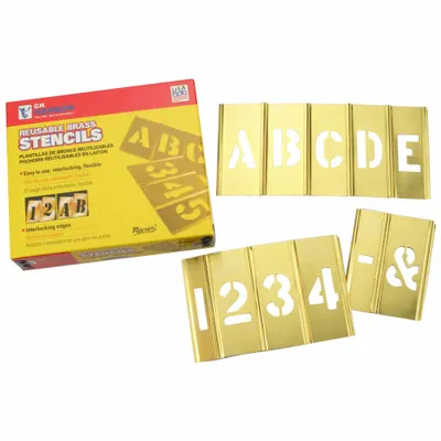 C.H. HANSON Stencil Set: 0 to 9/Ampersand (&)/Apostrophe (')/A to Z/Comma - Brass Interlocking Stencil Sets