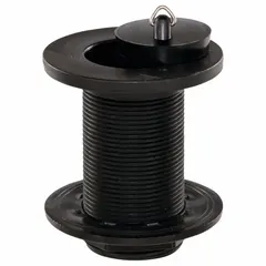 This ORION drain assembly is a plastic sink drain with a removable stopper, featuring a threaded connection. It includes slip nuts and a washer for installation. With an overall height of 4-1/4 inches and diameter of 3-1/4 inches, it is used in sink basins to control water flow and catch debris. This model does not include an overflow.