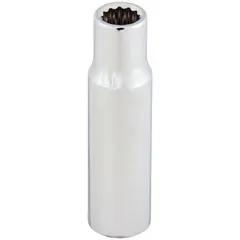 This 1/2" drive hand socket features a 1 1/8" socket size with a 12-point deep design. Constructed from chrome, it is suited for turning hex fasteners in applications requiring extended reach and torque.