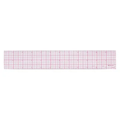 WESTCOTT Ruler: B-70, Transparent Grid, 12 in, 0.04 in Thick, 1/16 in, Red, Flex - Plastic Rulers