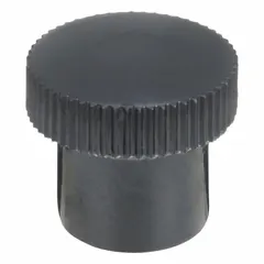 Knurled thermoset knob with a #10-32 threaded hole, 0.63 in diameter, and 60 mm thread length. Black finish. Used for manual adjustment and clamping in industrial machinery and panel assemblies.