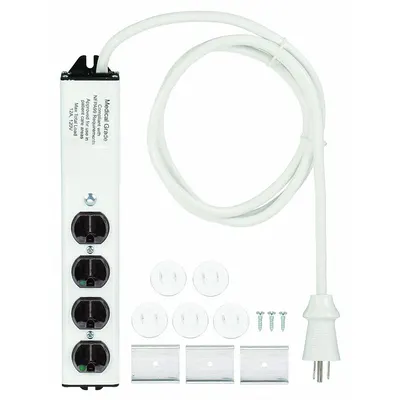 WIREMOLD Outlet Strip: 4 Outlets, 6 ft Cord Lg, 15 A Current, UL 60601-1, White - Healthcare Power Strips