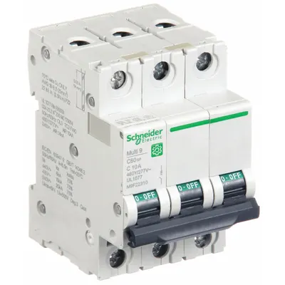 SCHNEIDER Supplementary Protector: 10 A Amps, 14kA at 240V AC, Screw Clamp - C-Curve, 3-Pole UL1077 DIN Rail-Mount Supplementary Protectors