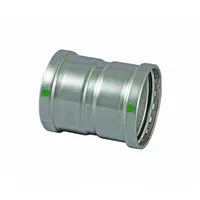 Straight press-fit coupling fitting for joining two 4 in CTS stainless steel tubes in potable water systems. Creates a permanent, leak-proof connection using a press-fit tool. Suitable for commercial and industrial plumbing applications