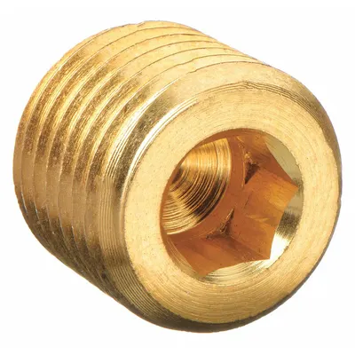 PARKER Plug: Cored Plug, Bright C36000 Brass, 1/8 in, NPT Threaded, 5,600 psi - Threaded Extreme-Pressure Instrumentation Pipe Fittings