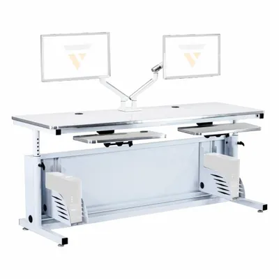 VERSADESK Standing Desk: White, Wood, 60 in Overall Wd, 30 in Overall Dp - Manual Adjustable-Height Desks