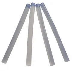 Clear hot melt adhesive sticks for general purpose bonding. Each stick measures 4 inches in length with a 5/16-inch diameter and melts at 176°F. Bonds metal and is compatible with plastics. Supplied in a 24-count pack.