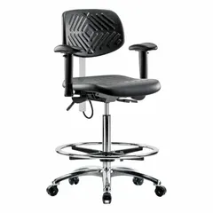 APPROVED VENDOR Polyurethane ESD & Cleanroom Task Chair with Arms, Adjustable Height 24 1/2" to 34 3/4", 16" Seat Width, ISO 5, ESD-Safe