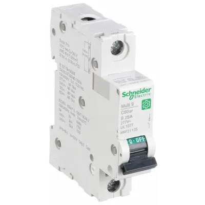 SCHNEIDER Supplementary Protector: 25 A Amps, 60V DC, 14kA at 120/240V AC, Screw Clamp - B-Curve, 1-Pole UL1077 DIN Rail-Mount Supplementary Protectors