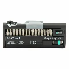 This 25-piece multi-tip shape bit socket set includes 7 pieces with a 1/4 in drive size and an overall length of 3 17/32 in. The set features TX BO 10 to TX BO 40 bits organized in a Bit-Check with a replaceable insert. Suitable for driving tamper-proof Torx fasteners in assembly and maintenance tasks.